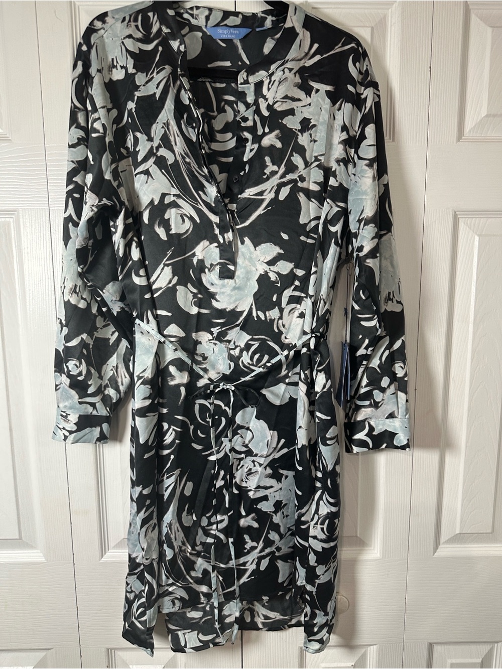 Simply Vera Vera Wang Black Floral Long-Sleeve Tie-Waist Dress